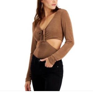 Just Polly Long Sleeve Cut-Out Bodysuit Size Large NWT